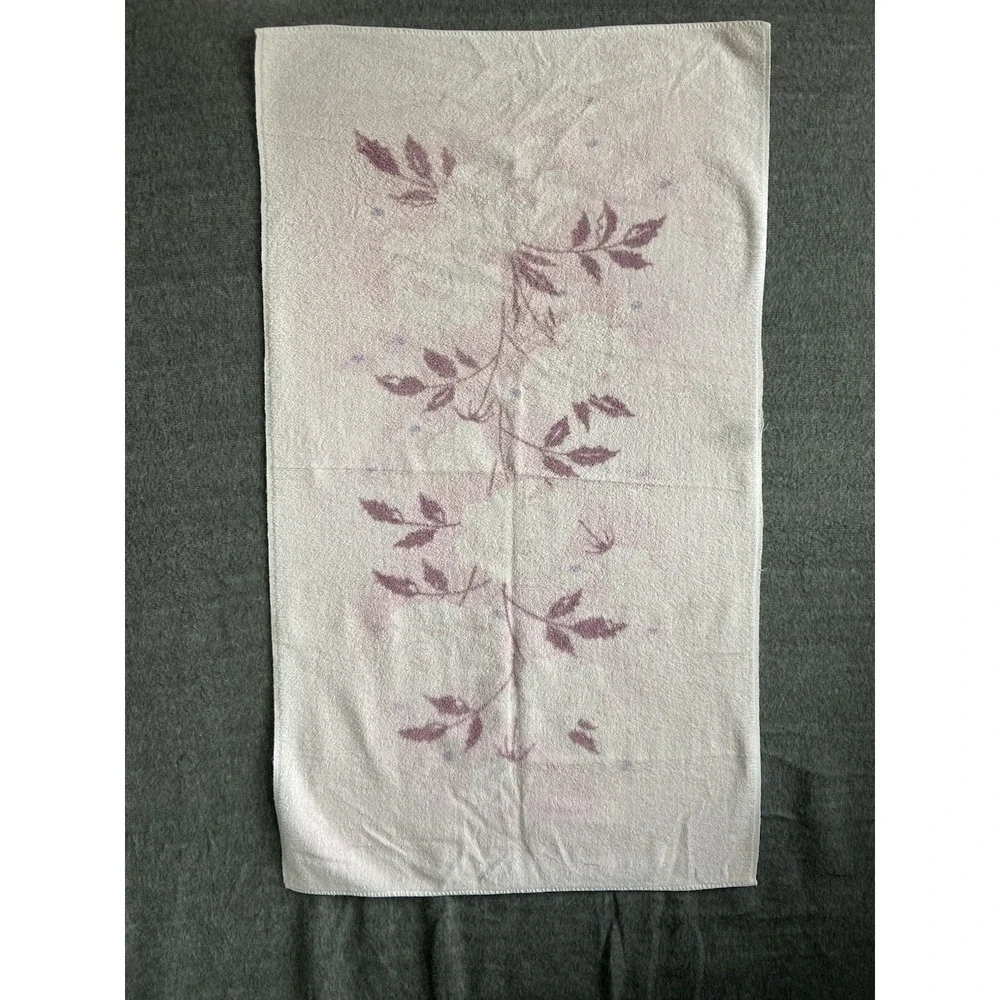 Sayco Hand Towel Pink Purple Floral Leaf Hand Prints Vintage USA Cotton 40x24